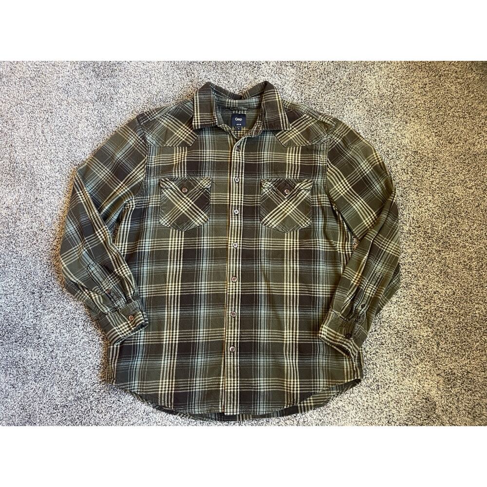 Gap Men’s Long Sleeve Button-up Flannel Size XL Green Brown